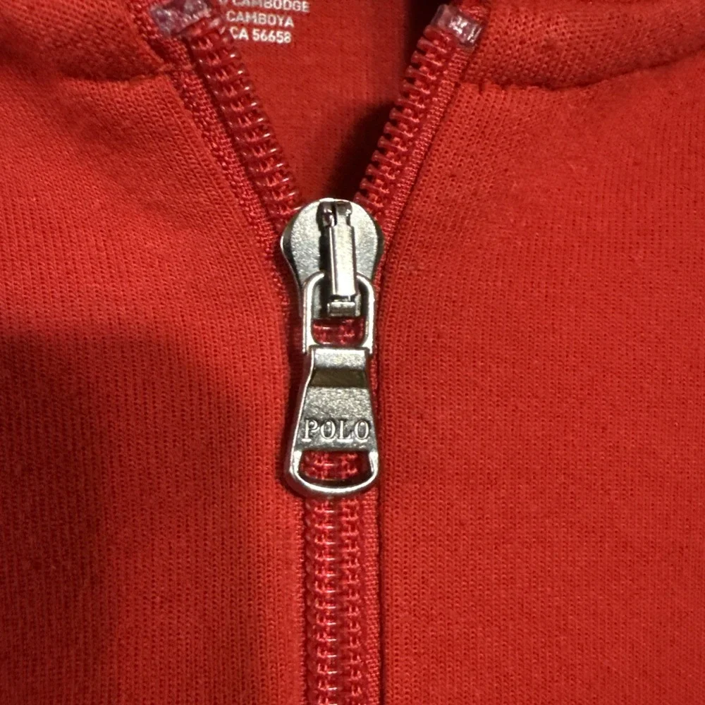 POLO RALPH LAUREN CHENILLE BLACKWATCH P PATCH XL FULL ZIP HOODIE RED Varsity